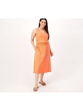 Belle by Kim Gravel Dress sz PL Petite Knit Smocked Waist Coral A602652
